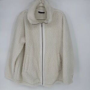 Nina Leonard Sherpa Fleece Jacket Cream Mock Neck Zip Pocket Womens